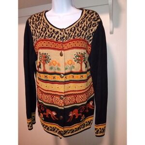 Arriviste Women's Monkey Tree Crewel vintage cardigan Button Teacher Fun beads M